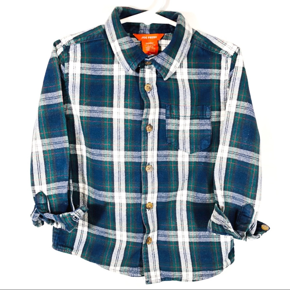 4T JOE FRESH Plaid Button Down Dress Shirt EUC